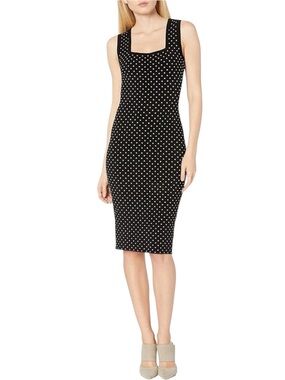 Milly Knit Micro Dot Fitted Bodycon Dress in Black and White Size Small